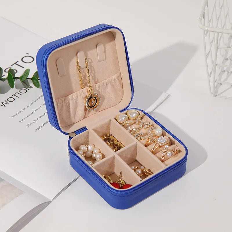 Portable Mini Jewelry Storage Box Travel Organizer Jewelry Case Leather Storage Earrings Necklace Ring Jewelry Organizer Display